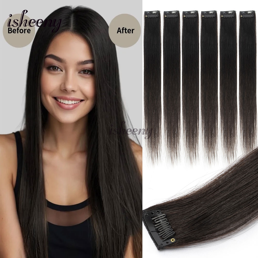 Seamless Clip In Hair Extensions Human Hair - Isheeny 6 Peças Mini Apliques de