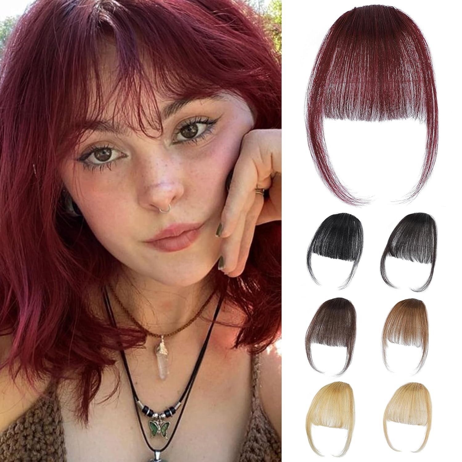 Seamless Clip In Hair Extensions Human Hair - Clipe borgonha em franja 100% peças