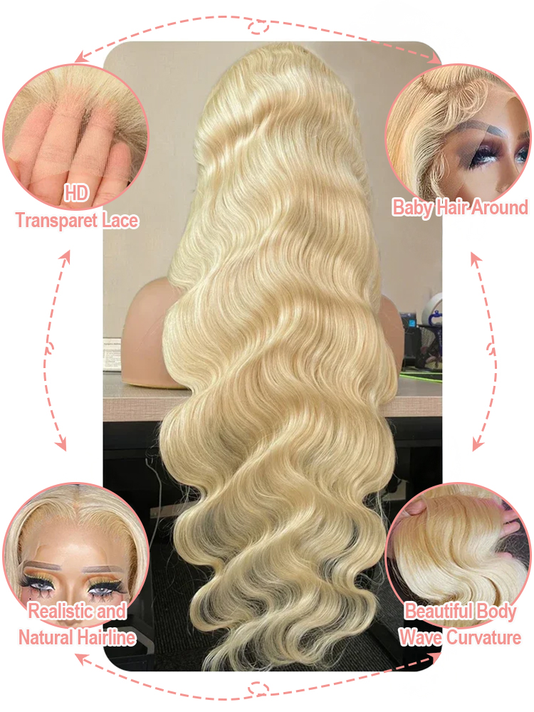 Perucas de cabelo humano com o - 613 Blonde Body Wave Lace Front Wig avaliação e preço